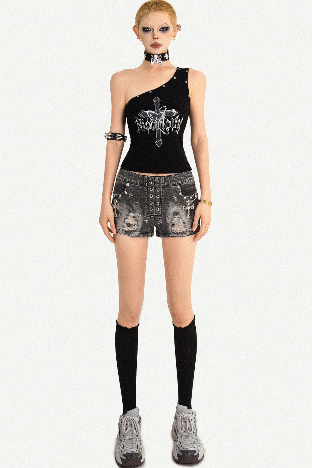 Punk Nieten-Jeansshorts