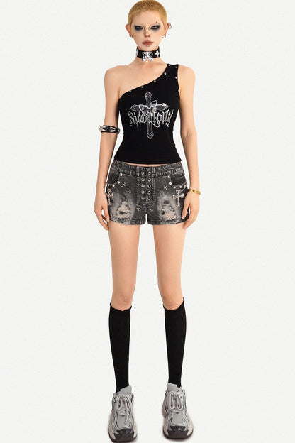 Punk Nieten-Jeansshorts