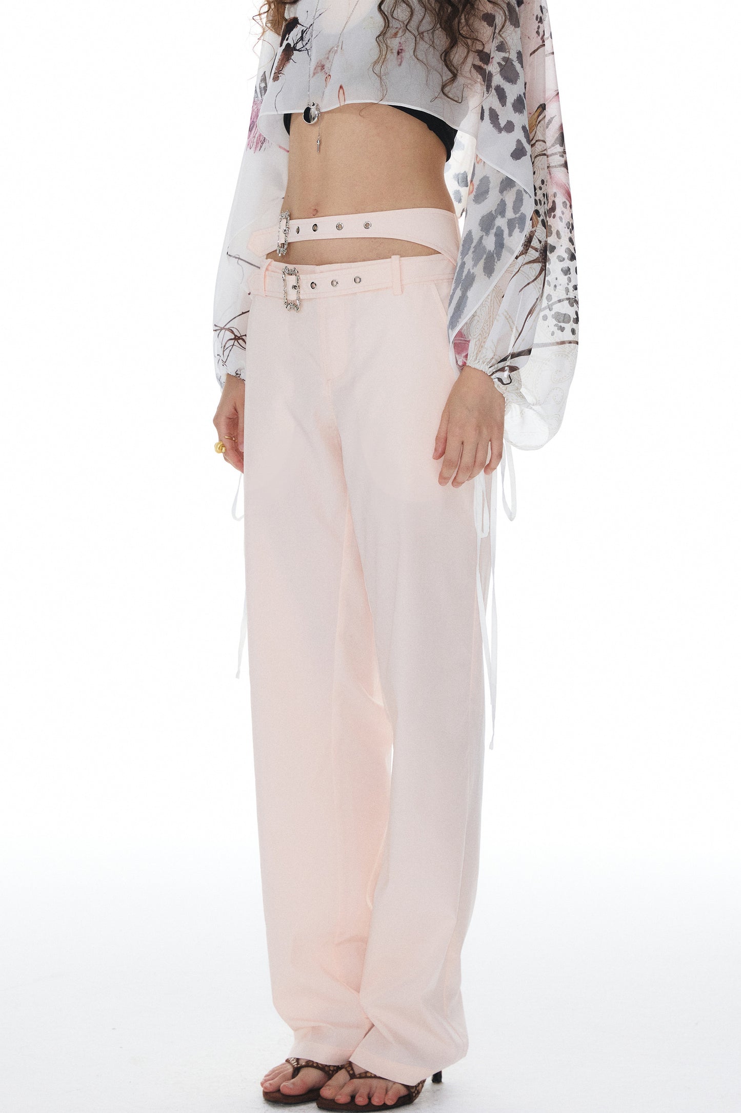 Pink Double Waistband Low-Waist Pants