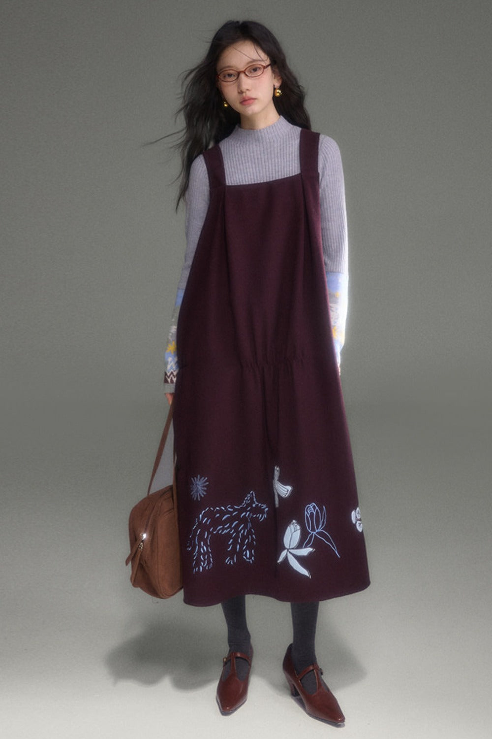 Wool Blend Bird Jacquard Knit Top