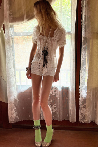 Square Neck Lace Blouse