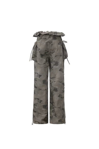 Double-Layer Waist Camouflage Large Patch Jeans