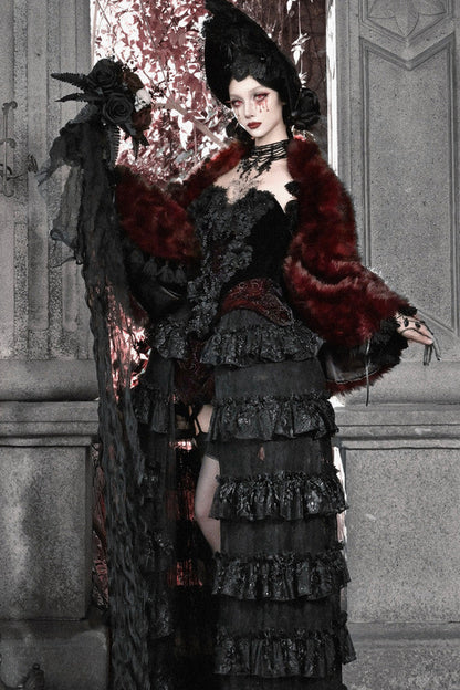 Ensemble blouse corset gothique en velours cramoisi