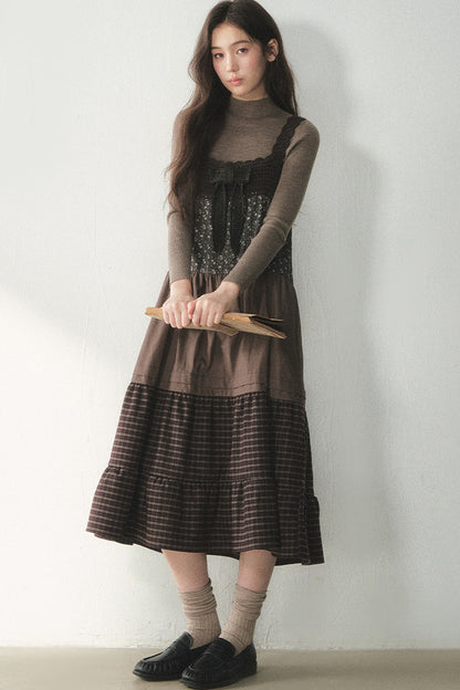 Plaid Floral Patchwork Dress