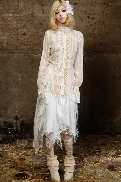 Lace Sequin Ruffle Gothic Shirt