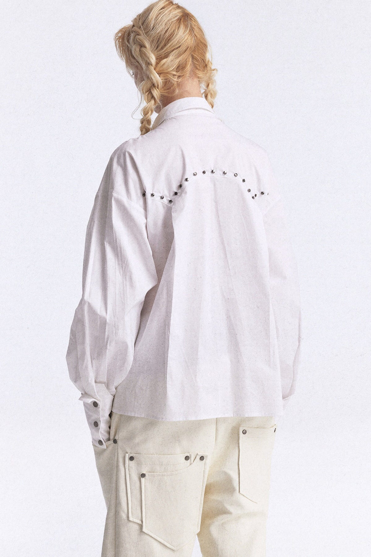 Studded Lace-Up Three-Dimensional Cut Shirt