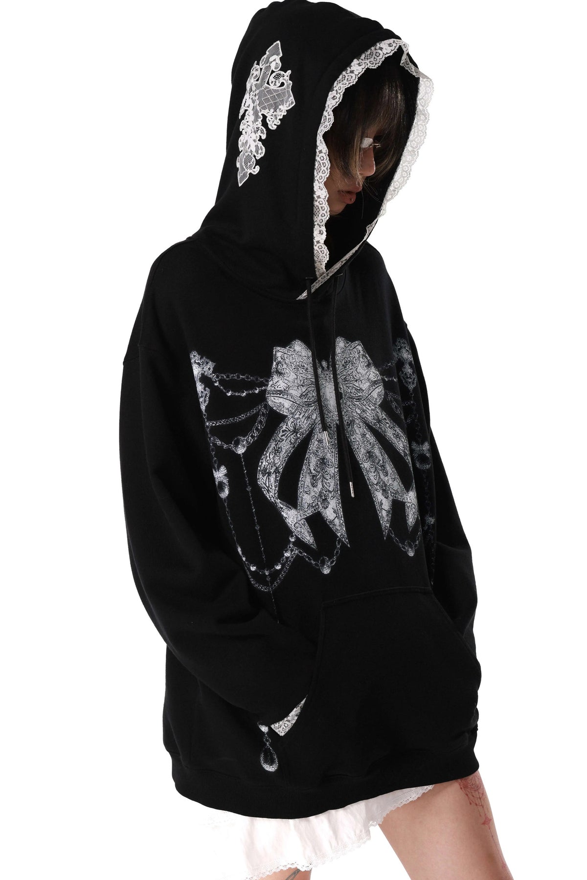 Gothic Lace Trim Cross Bow Sweatshirt