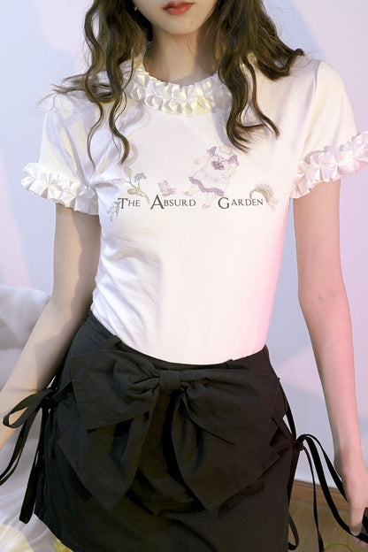 Doll Collar Butterfly Print Lace T-Shirt