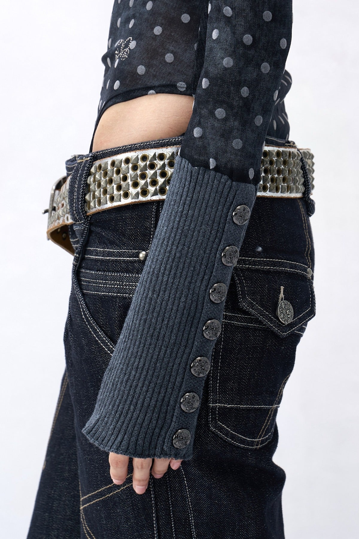 Blue Polka Dot Wool Knit Bodysuit