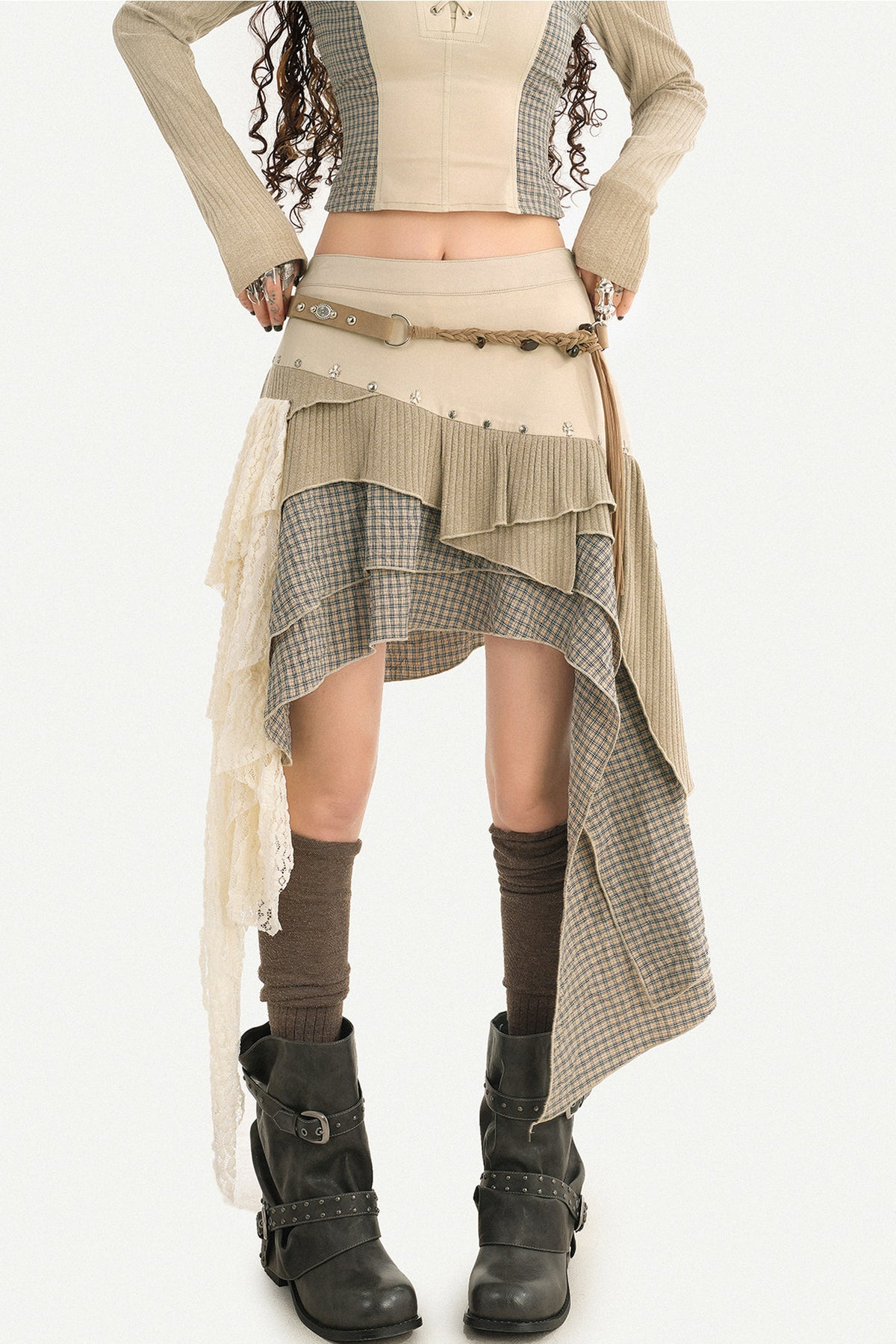 Layered Patchwork Asymmetrical Skirt