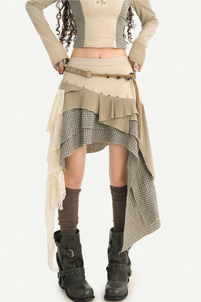 Layered Patchwork Asymmetrical Skirt