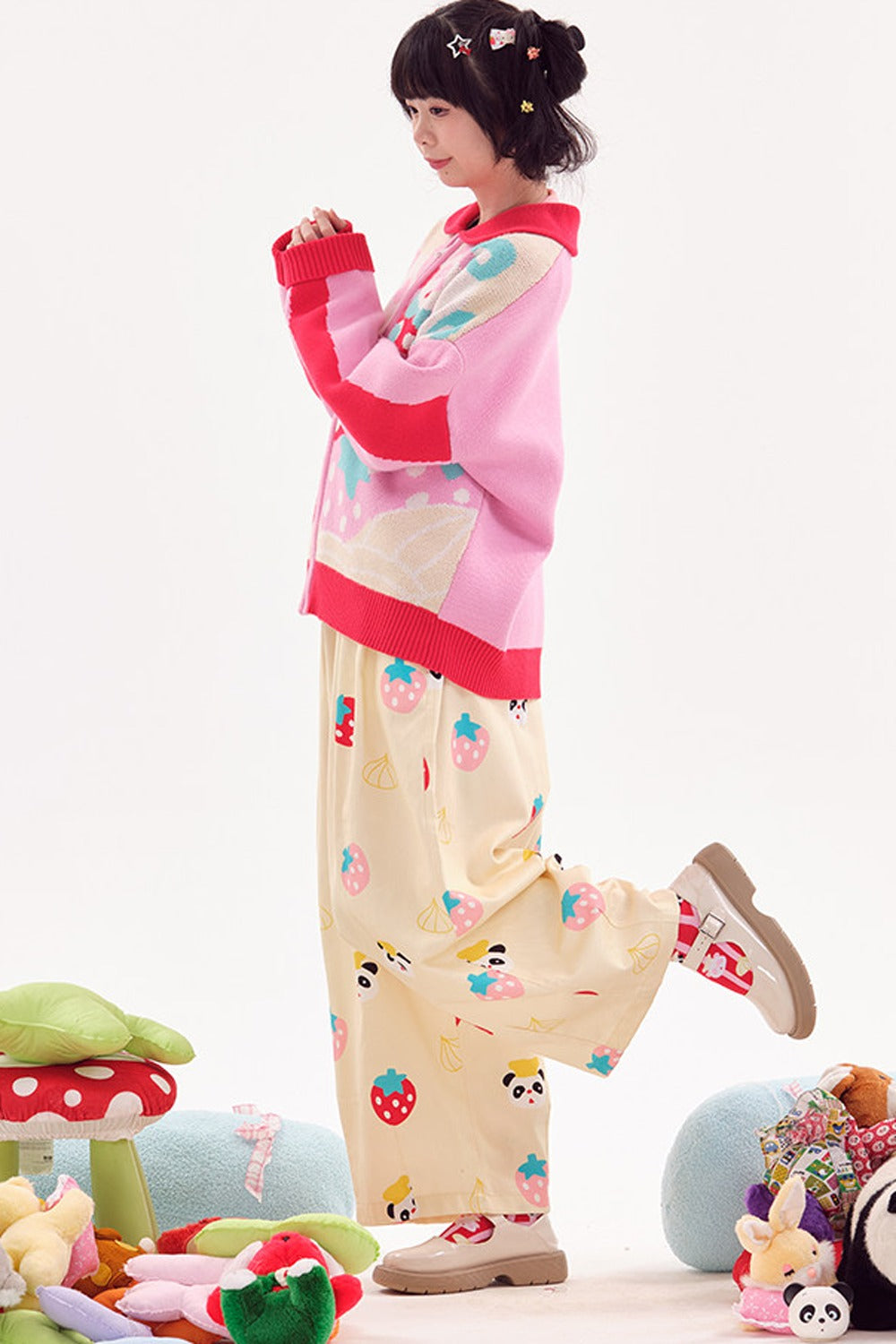 Jeans im japanischen Stil mit Panda-Motiv