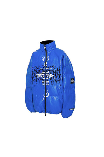 Logo PU Leather Motorcycle Puffer Jacket