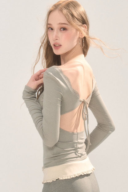 Open Back Long Sleeve Rayon Top