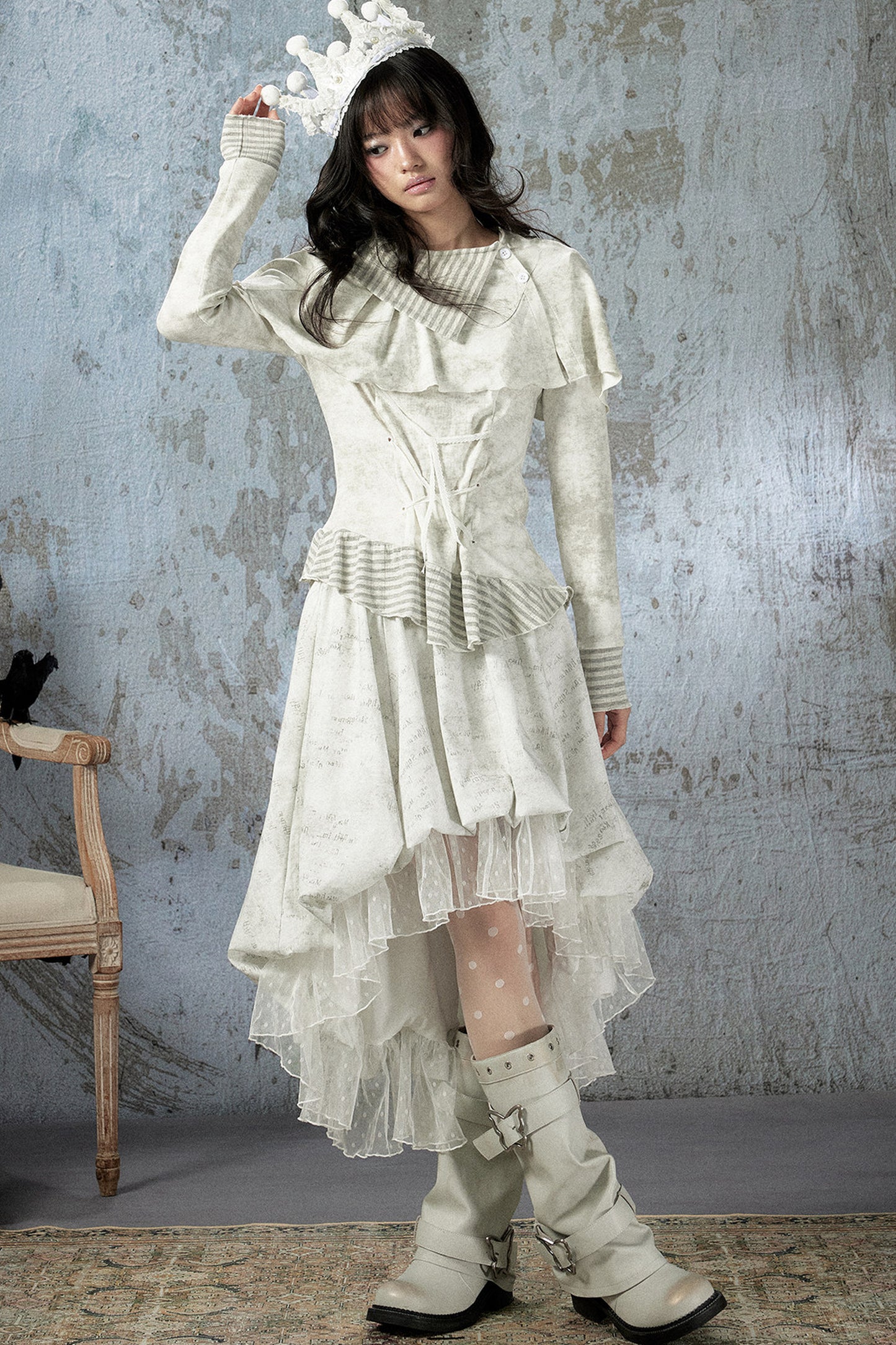 Asymmetrical Lapel Long-Sleeve Striped Patchwork Top