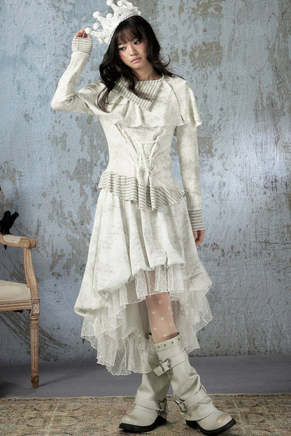 Asymmetrical Lapel Long-Sleeve Striped Patchwork Top