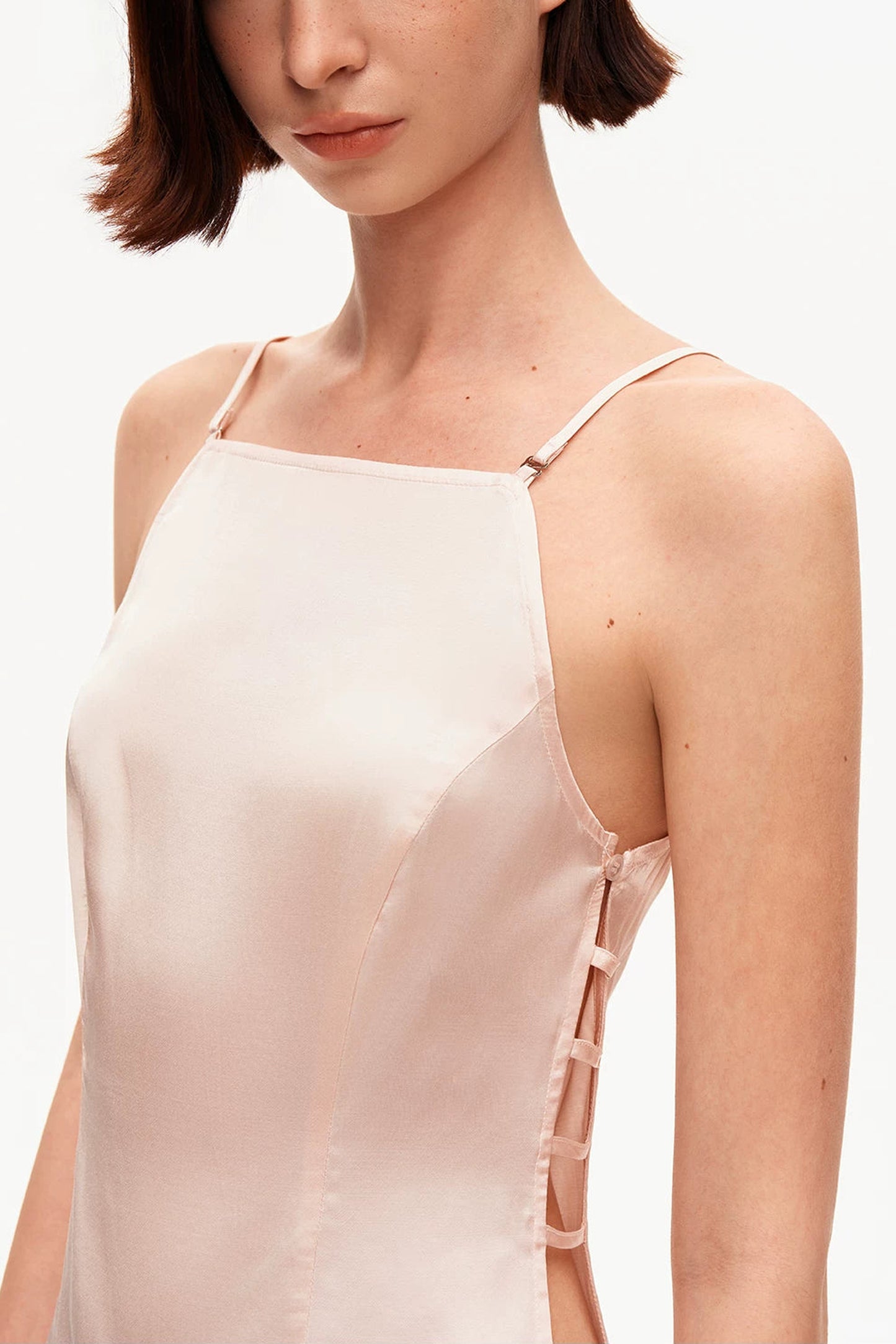 Pink Satin Hollow-Out Tank Top