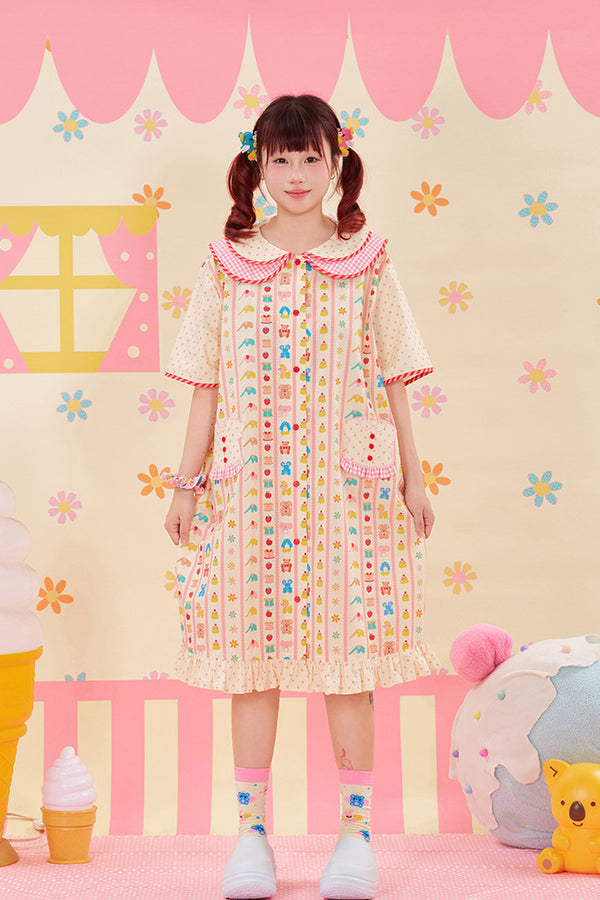 Animal Print Doll Collar Lace Dress