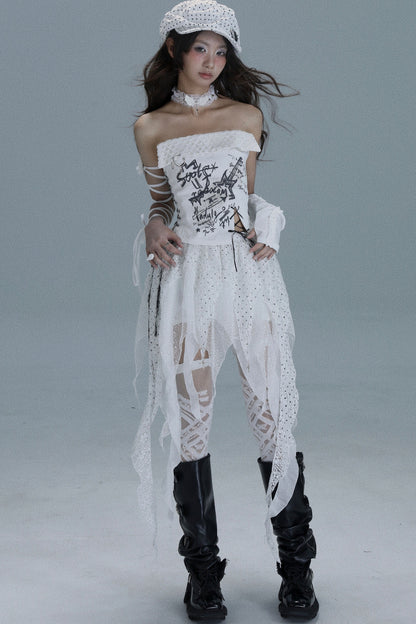 Original Printed Denim Tube Top