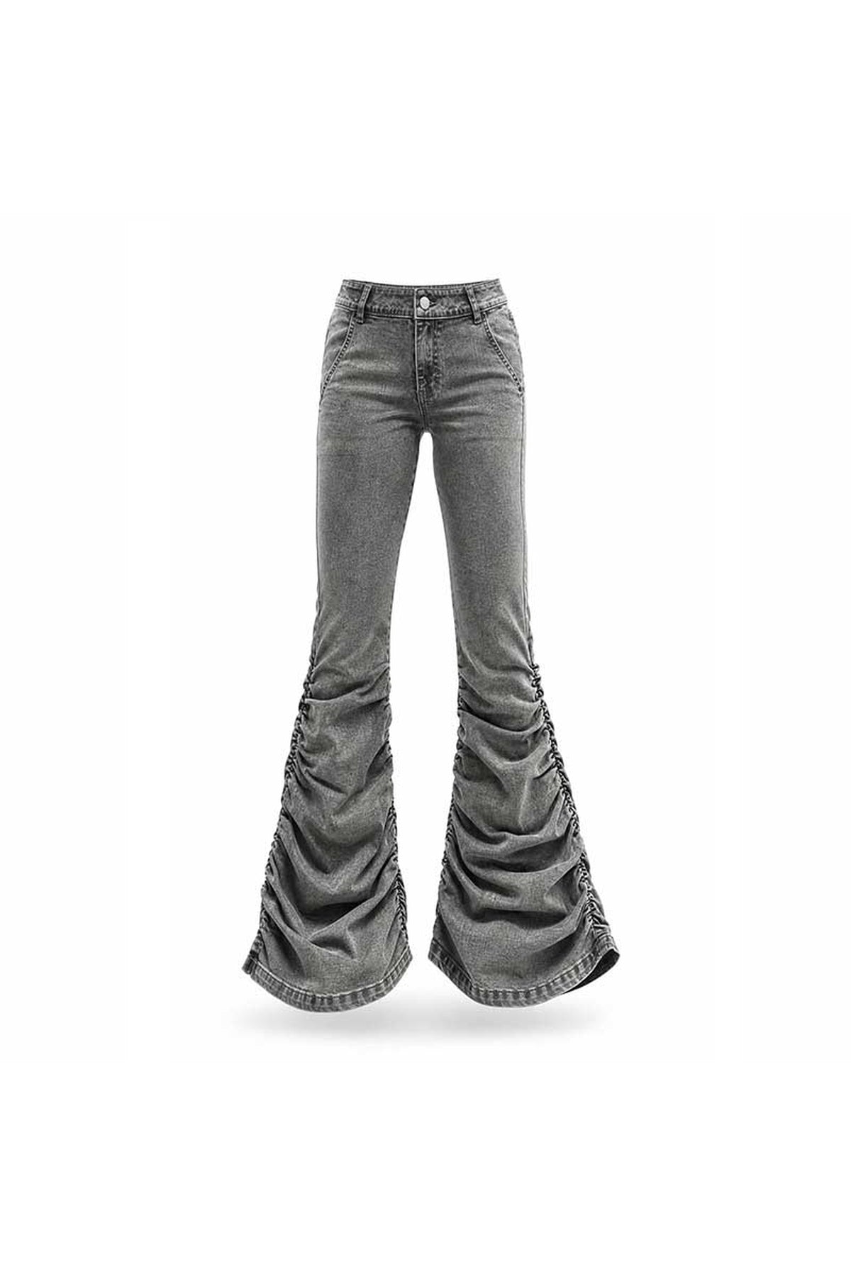 Low-Waisted Flared Pleated Denim Jeans