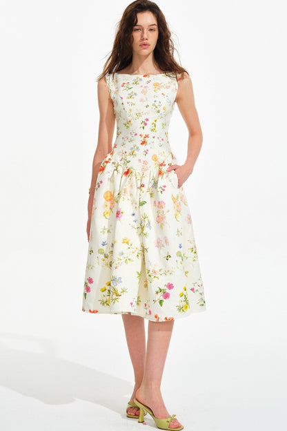 French Hand-painted Floral Tencel Dress