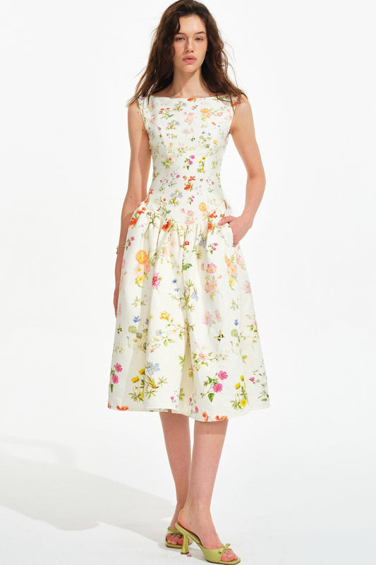 French Hand-painted Floral Tencel Dress