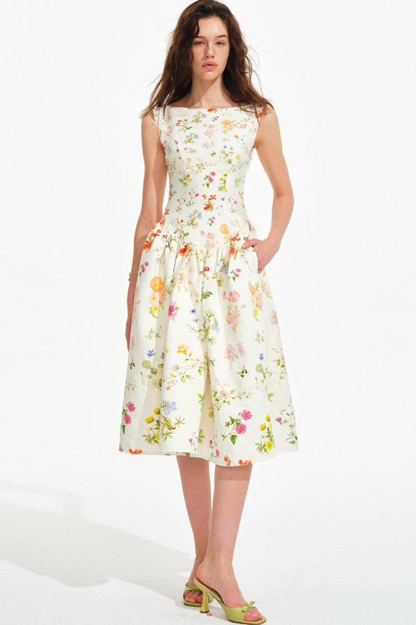 French Hand-painted Floral Tencel Dress