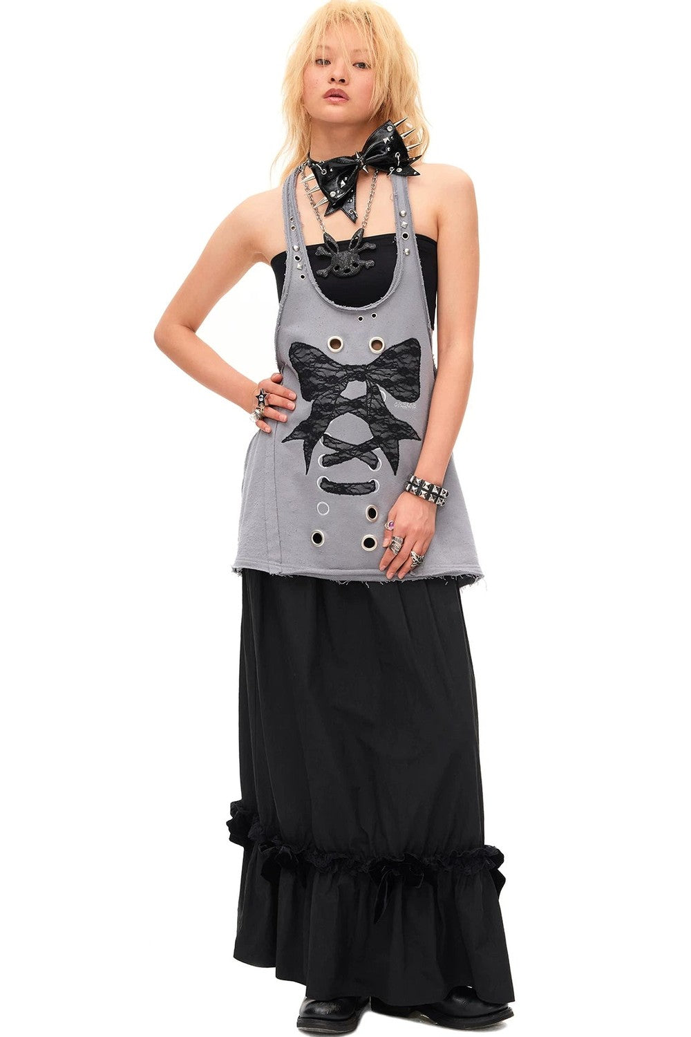 Studded Lace Bow Vest