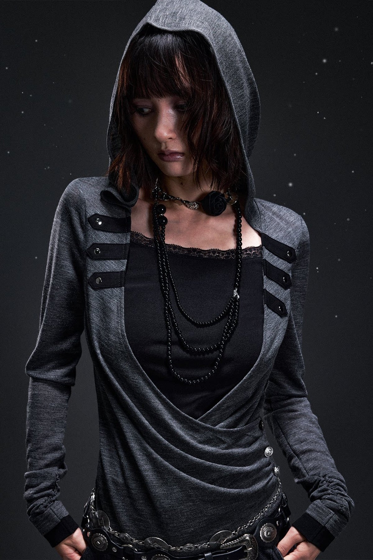 Layered-Look Hooded Knit Sweater
