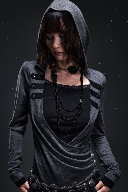 Layered-Look Hooded Knit Sweater