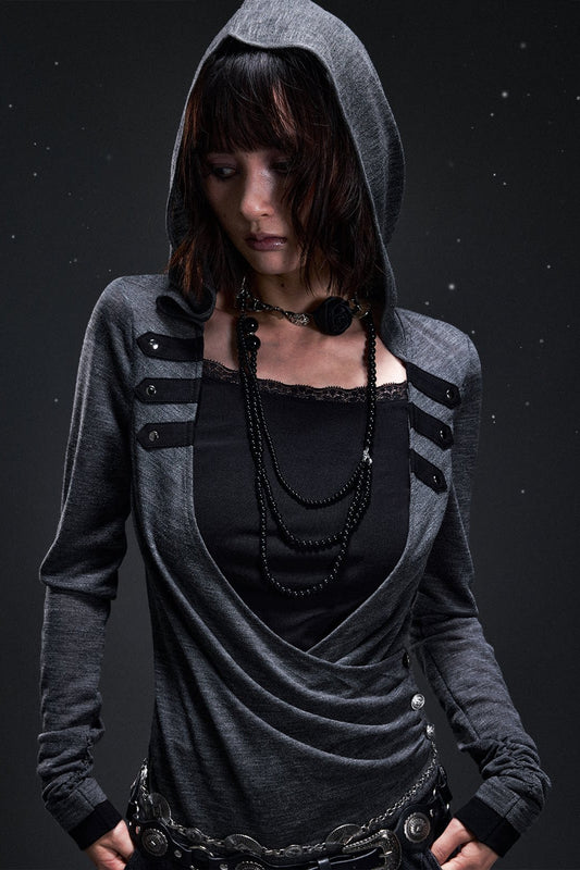 Layered-Look Hooded Knit Sweater