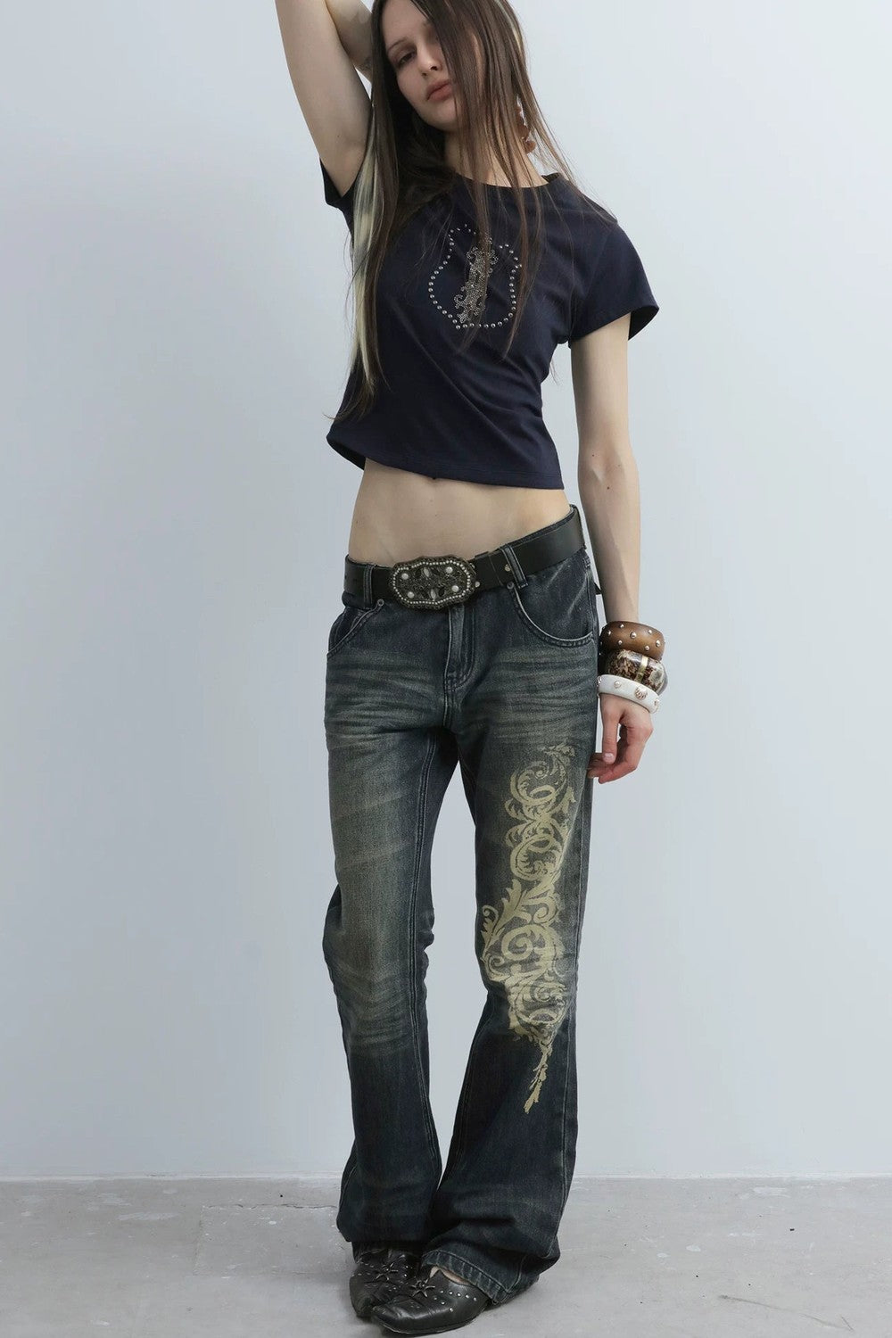 Distressed Baroque Flared Jeans