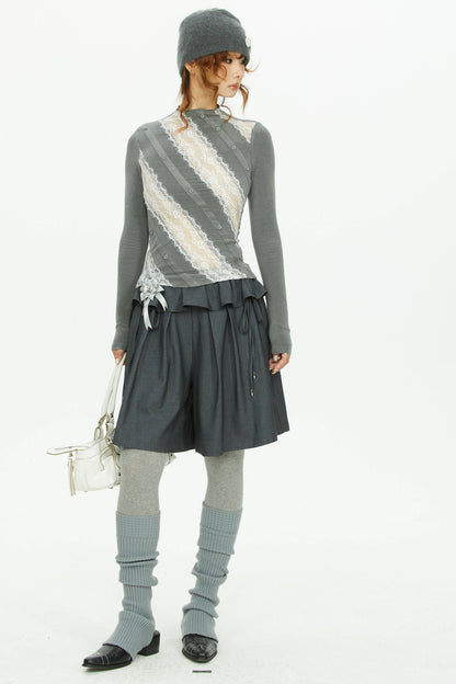 Gray Lace Knit Top
