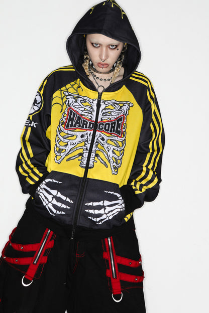 Skeleton Ribcage Hooded Zipper Jacket