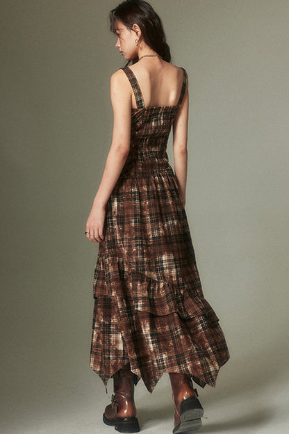 Retro Adjustable Plaid Dress