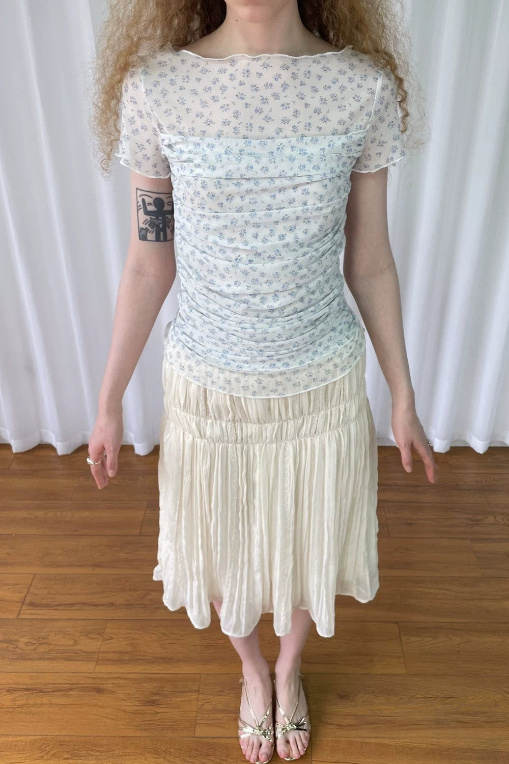 Light Blue Floral Mesh Top