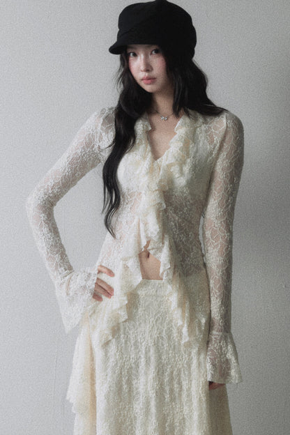 Lace Jacquard Top and Asymmetrical Skirt Set-Up