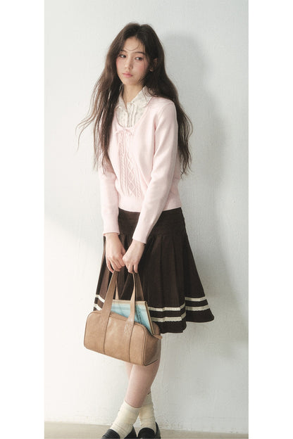 Floral Collar Tie Sweater