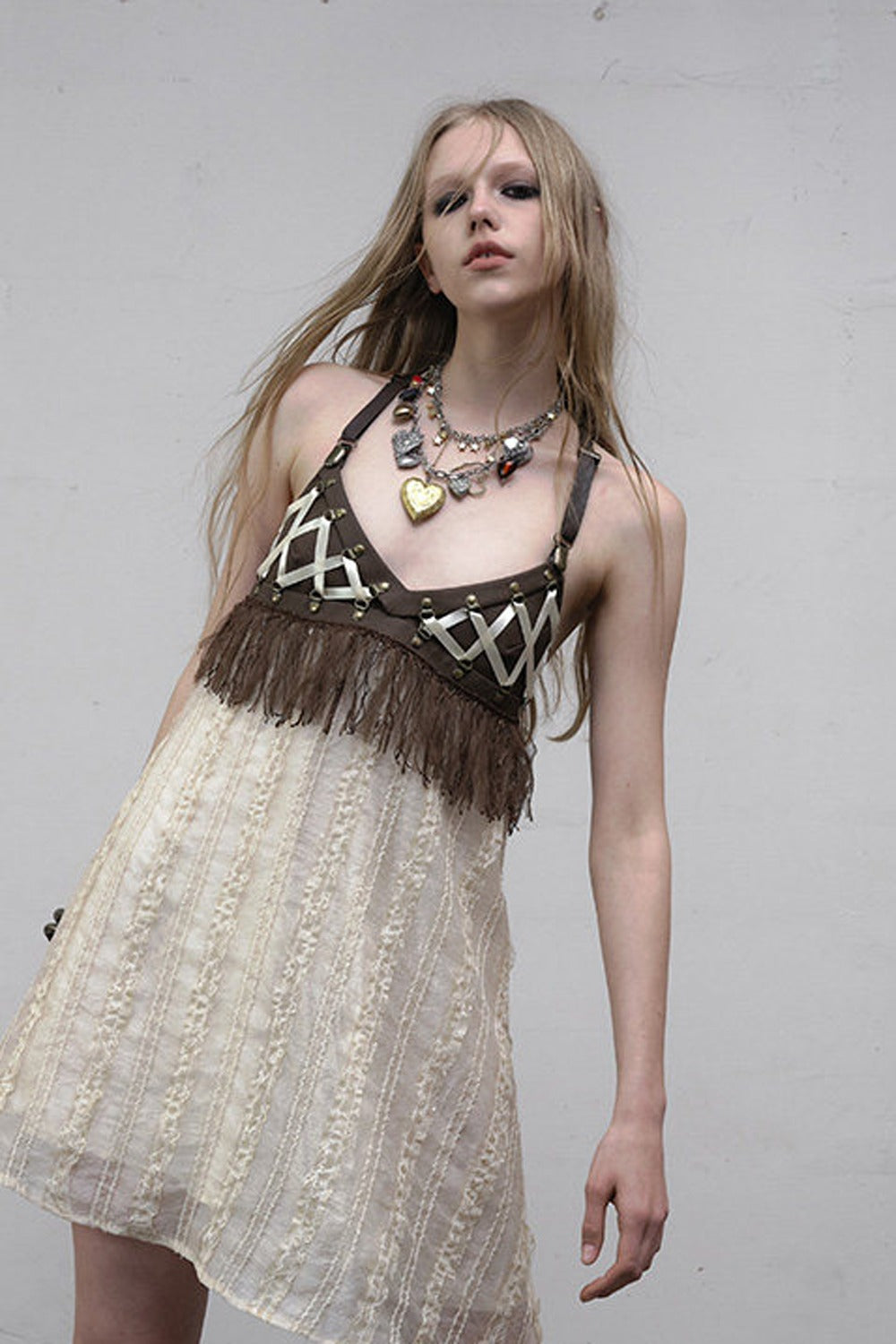 Fringe Leather Strap Camisole Dress