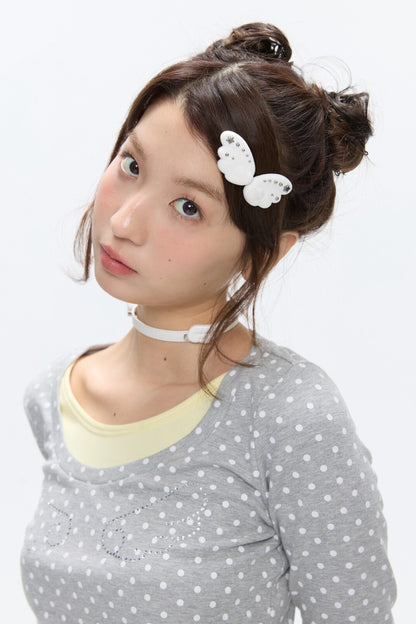 White Cloud Wing Flocked Side Bangs Clip
