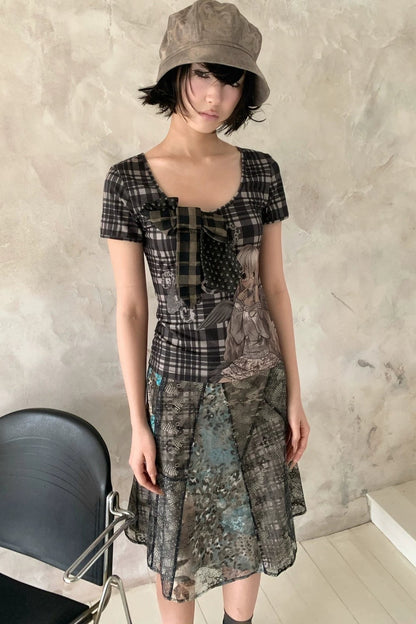 Cartoon Plaid Tie Top