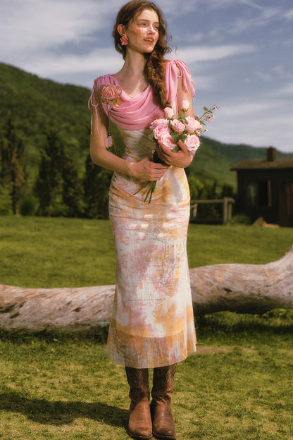 Long Floral Draped Collar Dress Set-Up