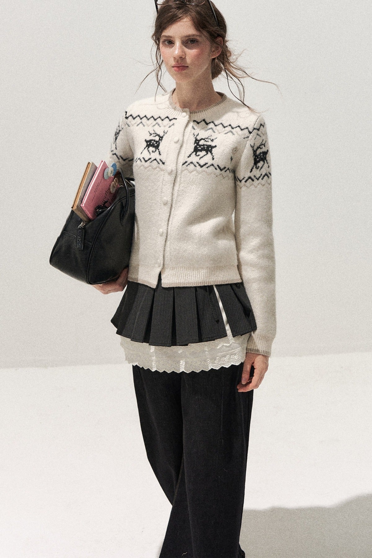 Deer Fair Isle Knit Cardigan