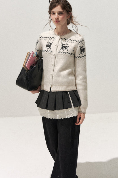 Deer Fair Isle Knit Cardigan