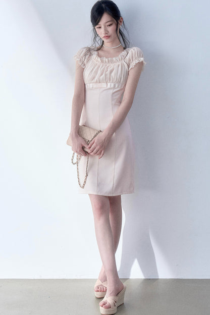 Square Neck High-Waisted Bodycon Chiffon Dress