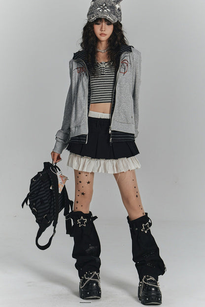 Striped Embroidered Knit Hooded Jacket