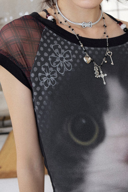 Cat Print Short Sleeve Top