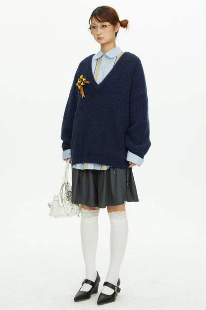 Blue Yellow Contrast Striped Long-Sleeved Shirt