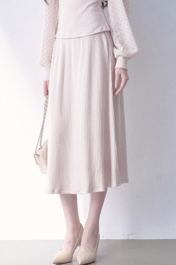 Patchwork Polka Dot Knit Top and Pleated Skirt Set-Up