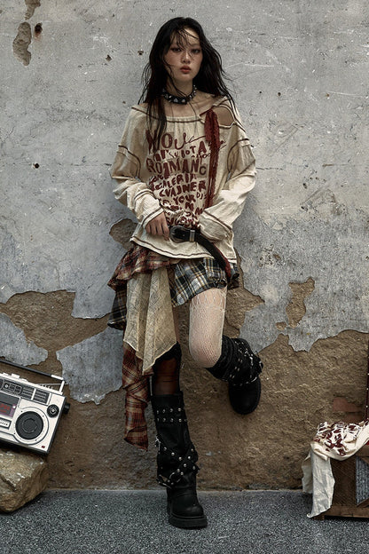 Patchwork Plaid Asymmetrical Skirt